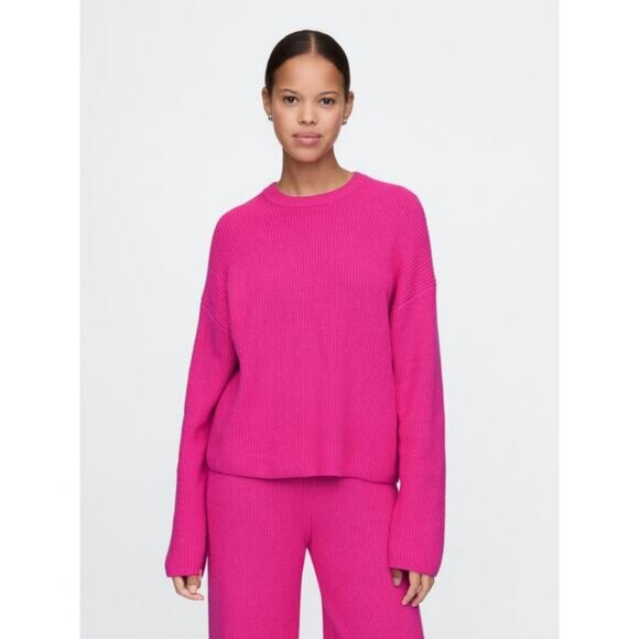 NWT GAP CashSoft Shaker-Stitch Crewneck Sweater Size XL Super Neon Pink - Picture 1 of 9